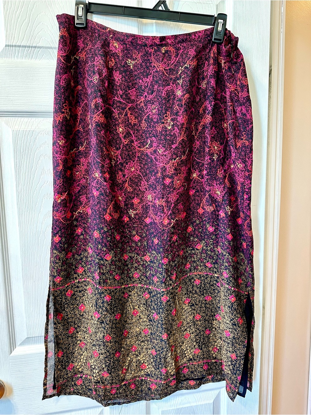 Emma James Black and Pink Floral Maxi Skirt